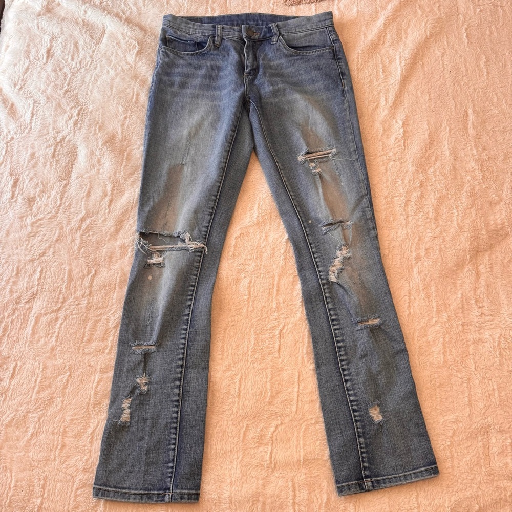 Blank NYC Distressed Medium Blue Flare Jeans